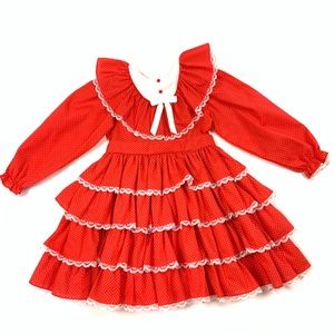 Mini World Girls Spotted Lace Trim Ruffle Dress